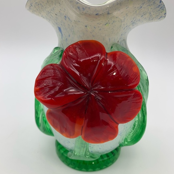 CELEBRATIONS Vtg. Handcrafted Seed Glass Speckled Vase 6” With 3-D Poppy Flower - Picture 7 of 12